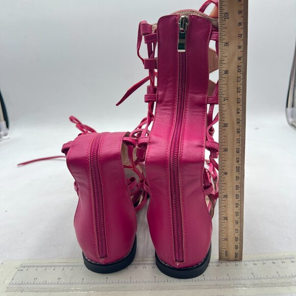 YDN Rosy Ankle High Gladiator Sandals for Women Lace up Open toe Flats Zips Shoe - Picture 5 of 8